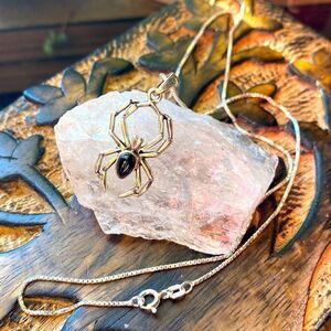 Onyx Spider Necklace-Sterling Silver Chain